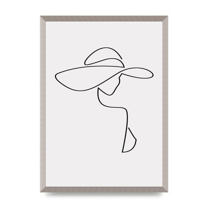 Lady In Hat Line Drawing Black White Wall Art - A2 framed