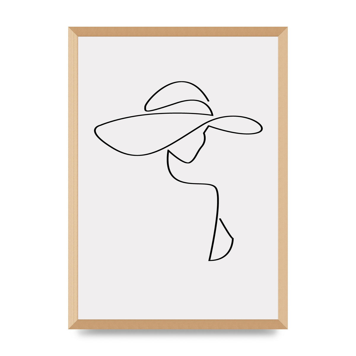 Lady In Hat Line Drawing Black White Wall Art - A2 framed