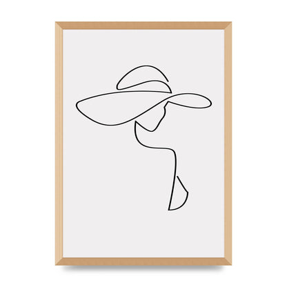 Lady In Hat Line Drawing Black White Wall Art - A2 framed