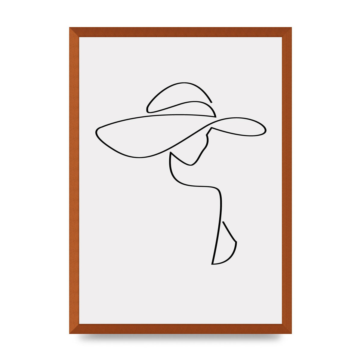 Lady In Hat Line Drawing Black White Wall Art - A2 framed