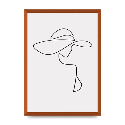 Lady In Hat Line Drawing Black White Wall Art - A2 framed