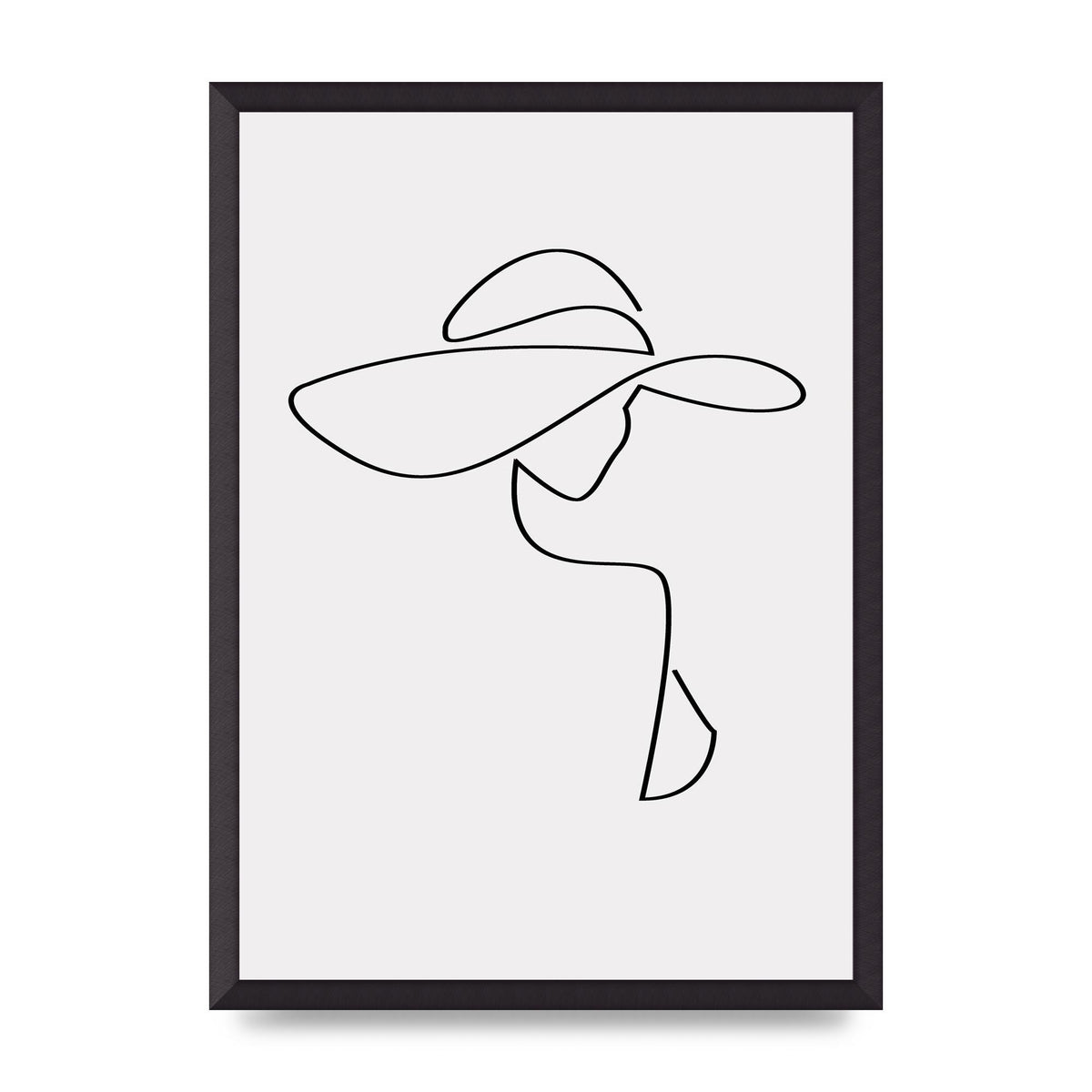 Lady In Hat Line Drawing Black White Wall Art - A2 framed