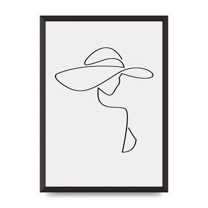 Lady In Hat Line Drawing Black White Wall Art - A2 framed