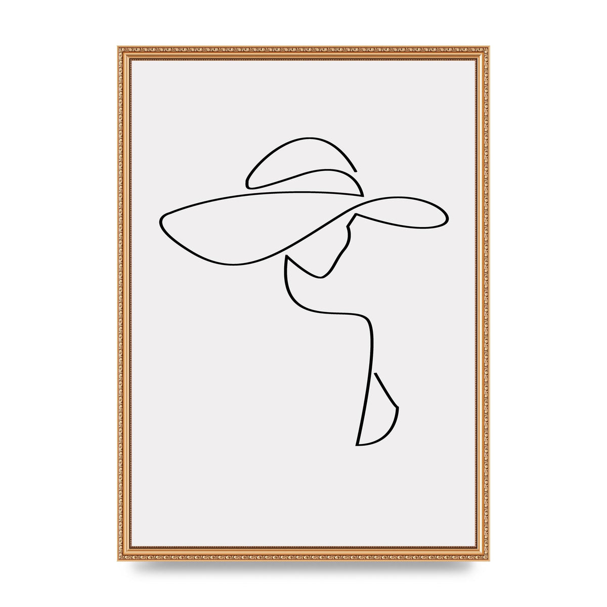 Lady In Hat Line Drawing Black White Wall Art - A2 framed