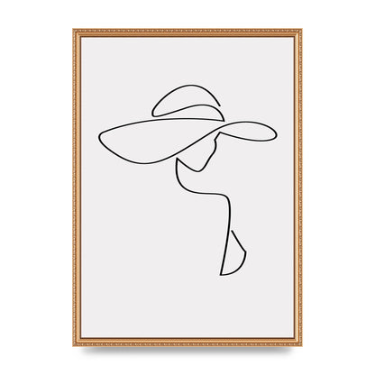 Lady In Hat Line Drawing Black White Wall Art - A2 framed