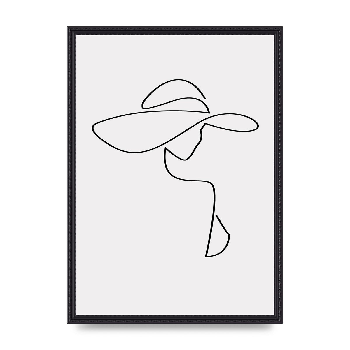 Lady In Hat Line Drawing Black White Wall Art - A2 framed