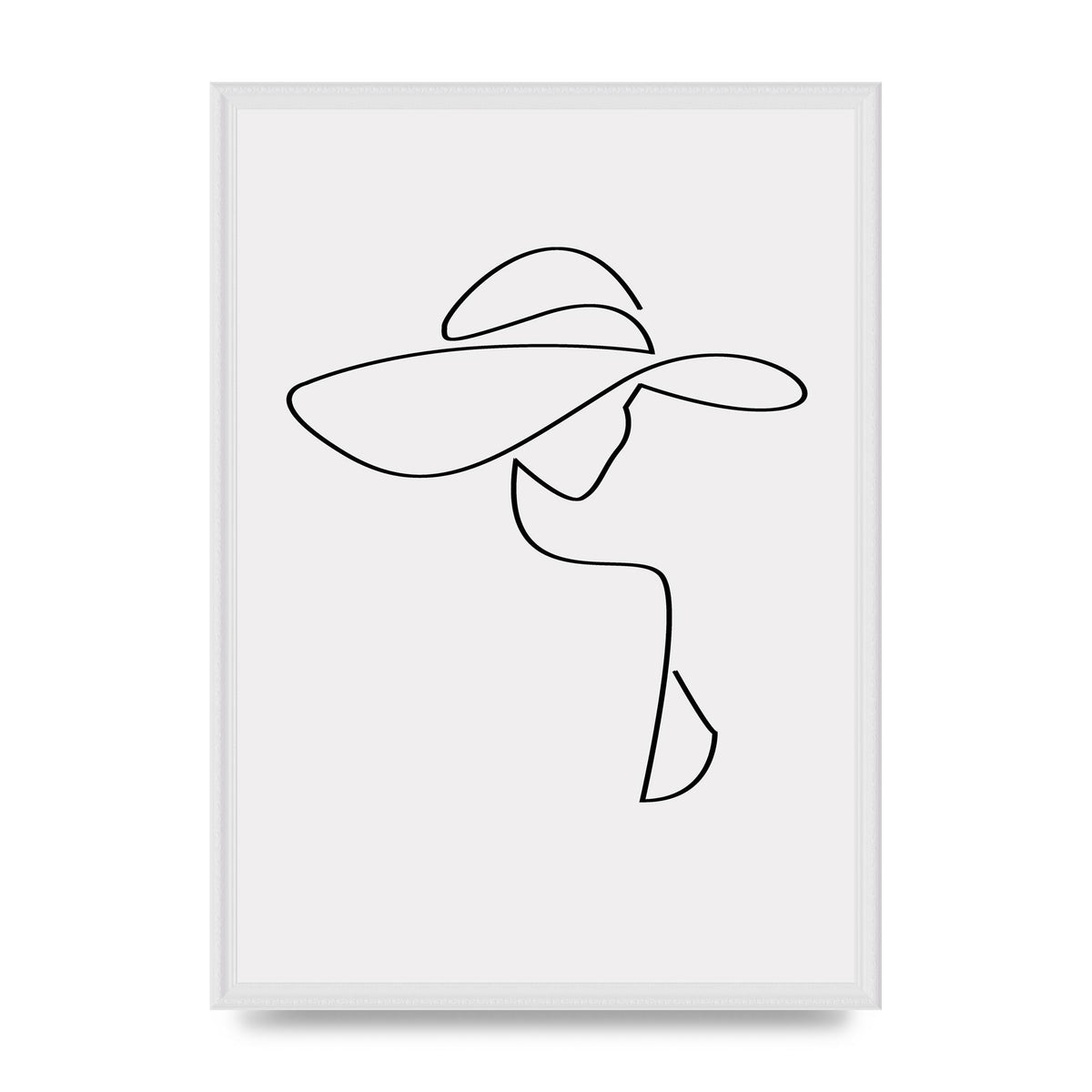 Lady In Hat Line Drawing Black White Wall Art - A2 framed