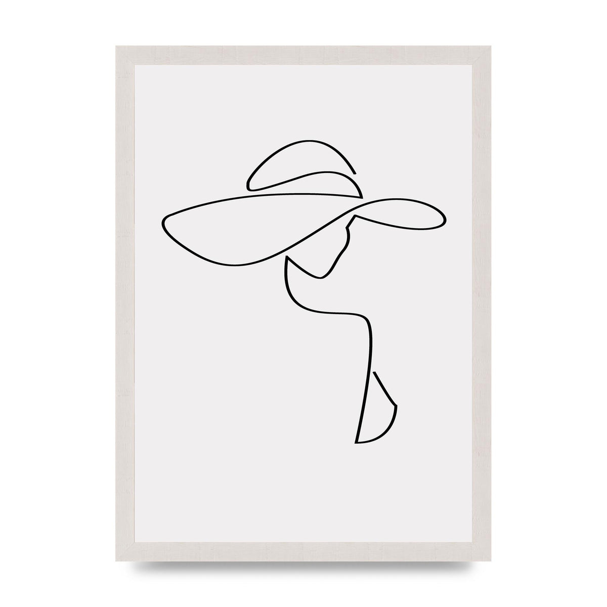 Lady In Hat Line Drawing Black White Wall Art - A3 framed