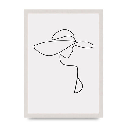Lady In Hat Line Drawing Black White Wall Art - A3 framed