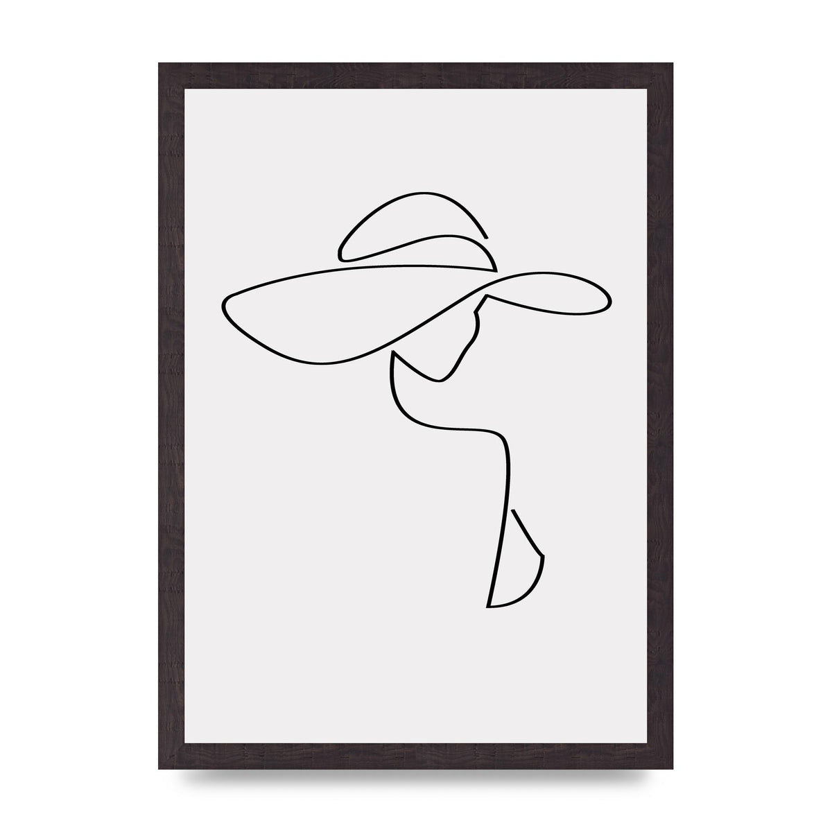 Lady In Hat Line Drawing Black White Wall Art - A3 framed