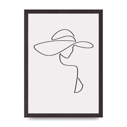Lady In Hat Line Drawing Black White Wall Art - A3 framed