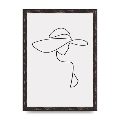 Lady In Hat Line Drawing Black White Wall Art - A3 framed