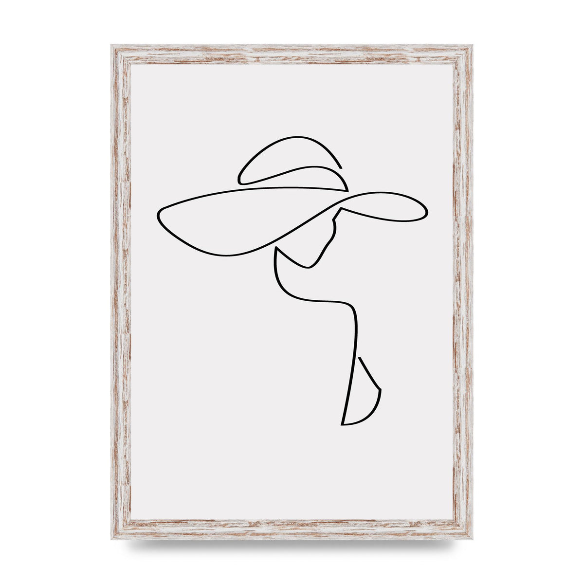 Lady In Hat Line Drawing Black White Wall Art - A3 framed