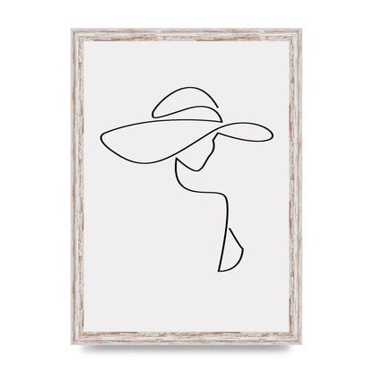 Lady In Hat Line Drawing Black White Wall Art - A3 framed