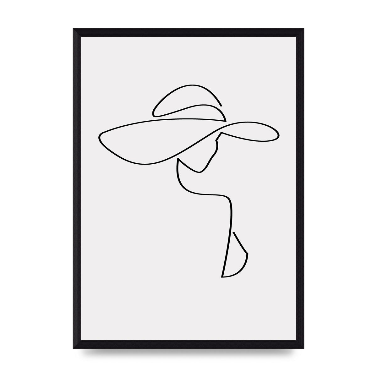 Lady In Hat Line Drawing Black White Wall Art - A3 framed