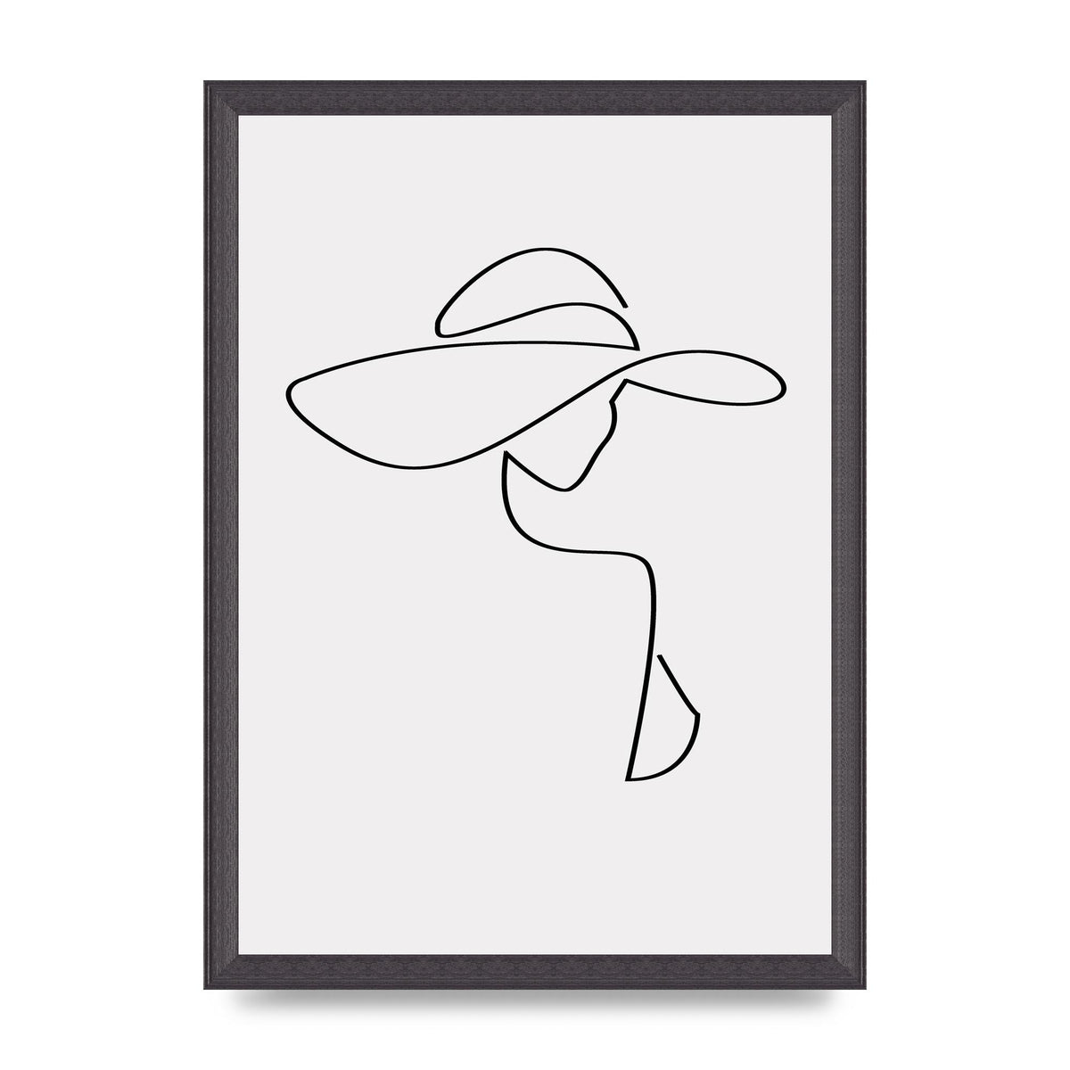 Lady In Hat Line Drawing Black White Wall Art - A3 framed