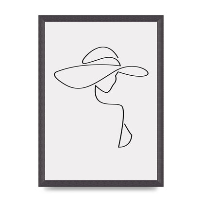 Lady In Hat Line Drawing Black White Wall Art - A3 framed