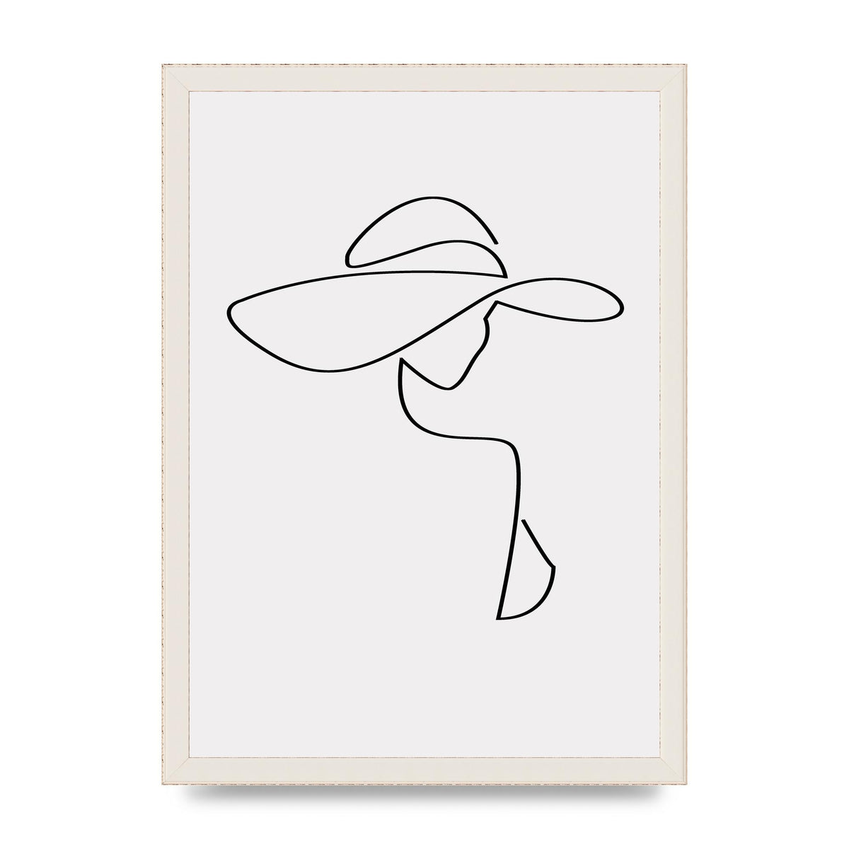 Lady In Hat Line Drawing Black White Wall Art - A3 framed