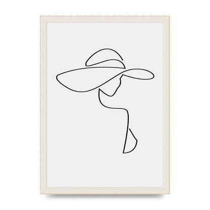 Lady In Hat Line Drawing Black White Wall Art - A3 framed