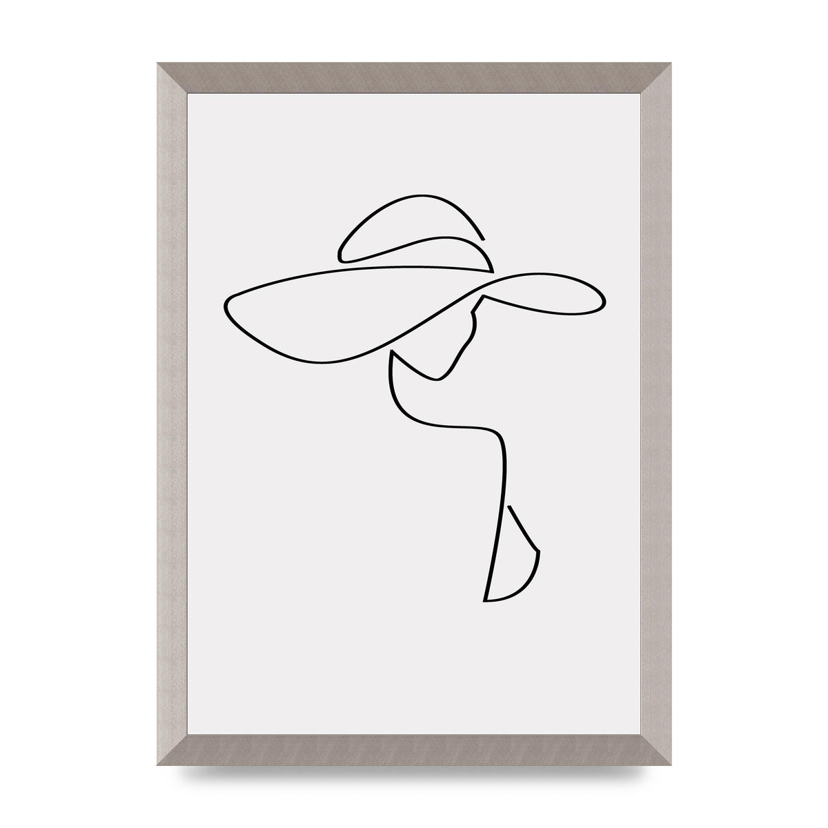 Lady In Hat Line Drawing Black White Wall Art - A3 framed