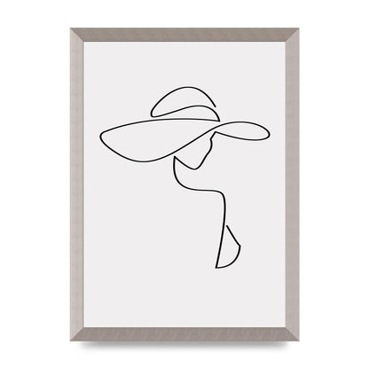 Lady In Hat Line Drawing Black White Wall Art - A3 framed