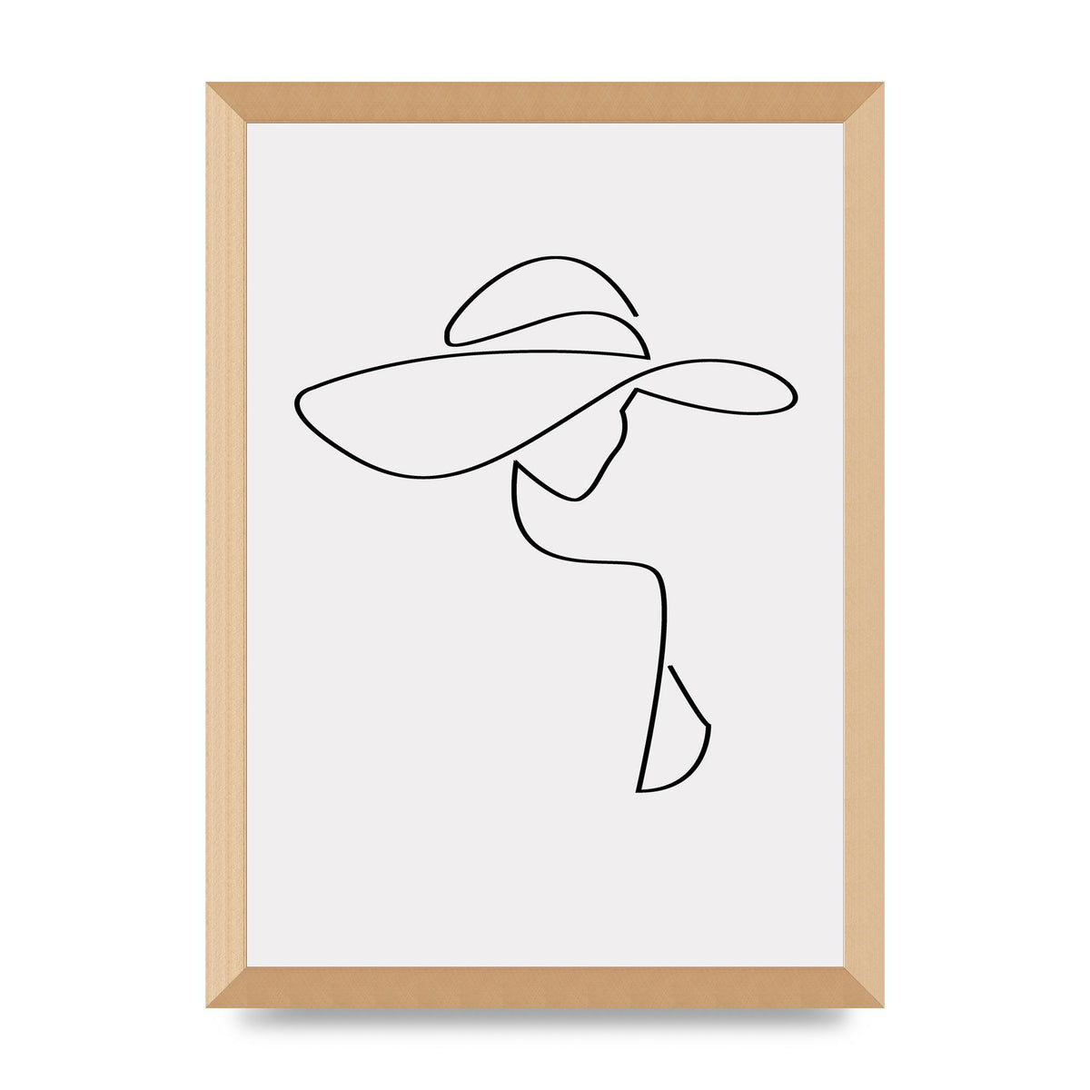 Lady In Hat Line Drawing Black White Wall Art - A3 framed