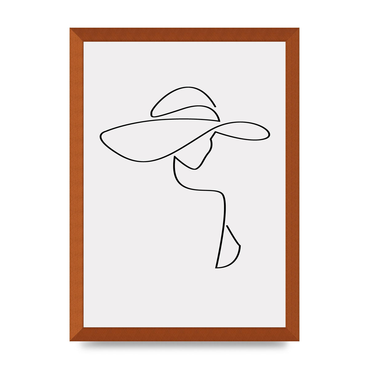 Lady In Hat Line Drawing Black White Wall Art - A3 framed