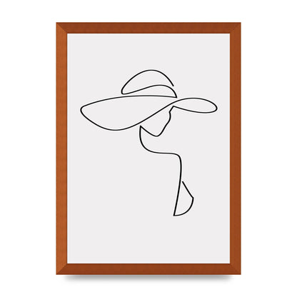 Lady In Hat Line Drawing Black White Wall Art - A3 framed