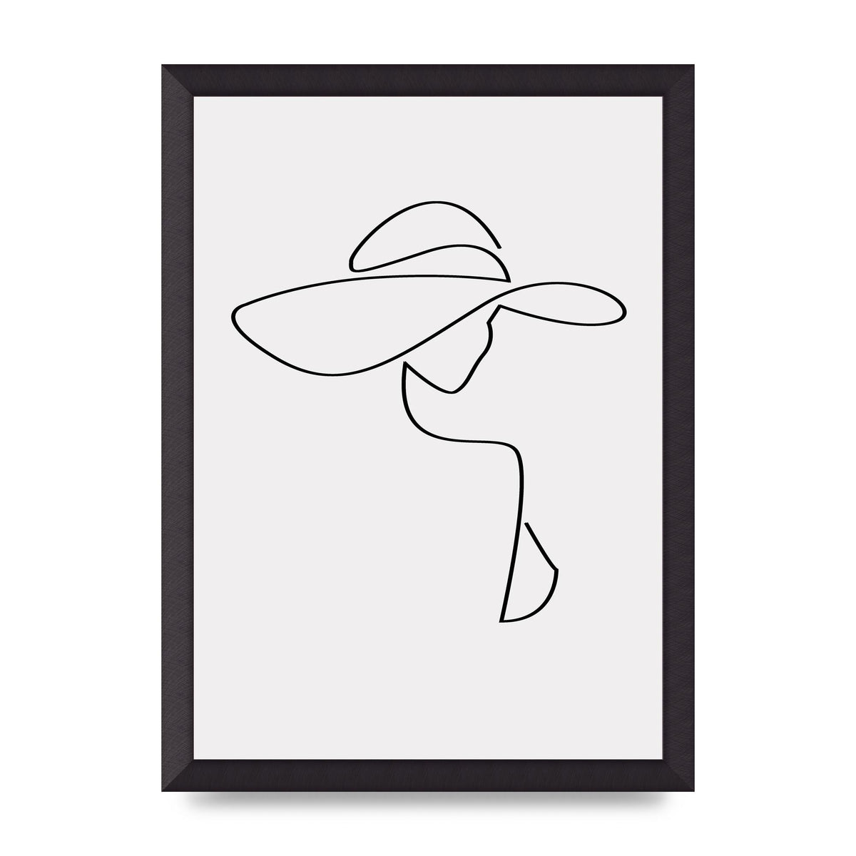 Lady In Hat Line Drawing Black White Wall Art - A3 framed