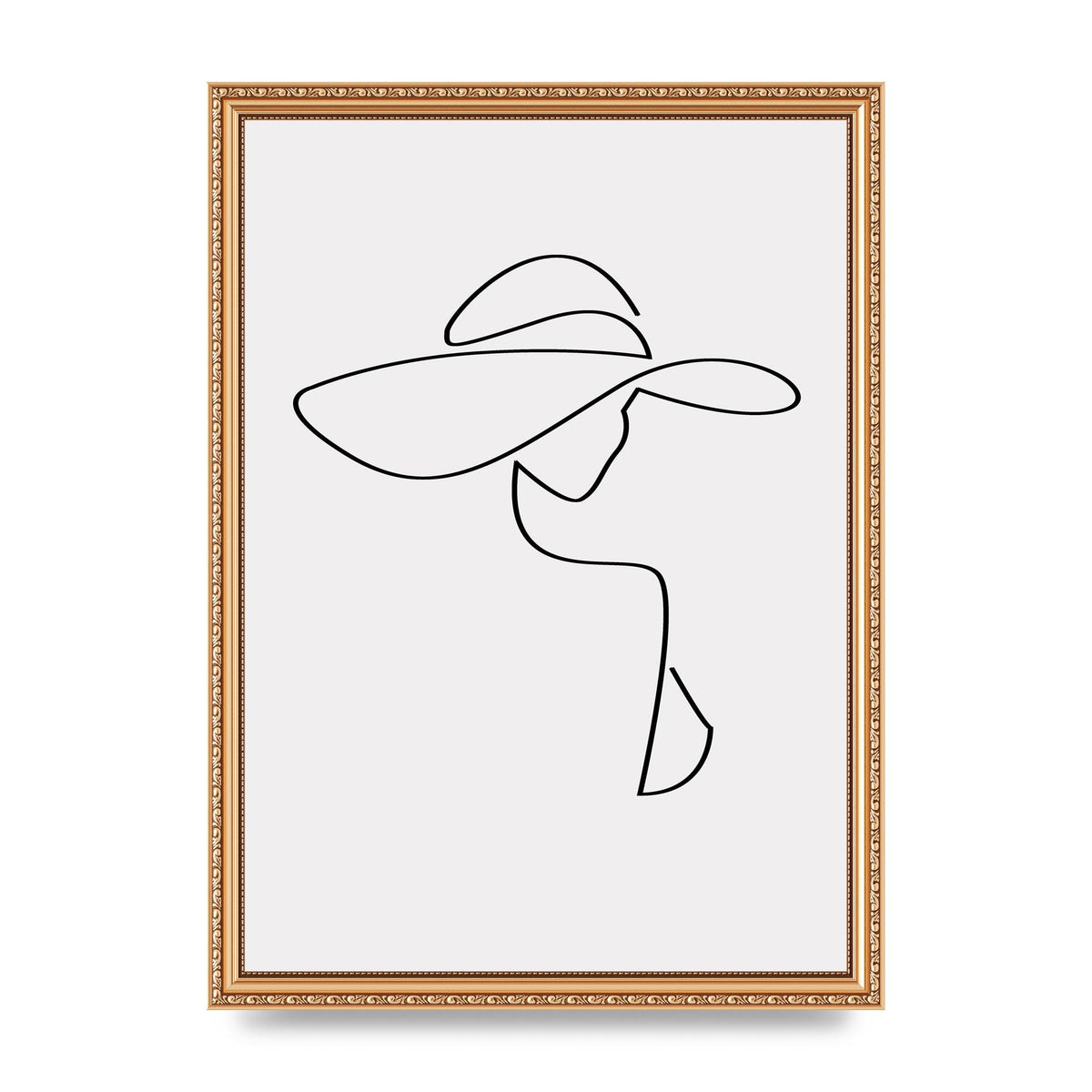 Lady In Hat Line Drawing Black White Wall Art - A3 framed
