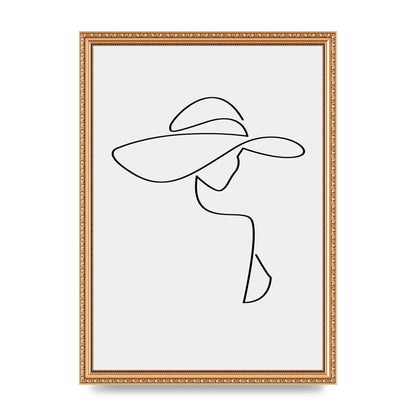 Lady In Hat Line Drawing Black White Wall Art - A3 framed
