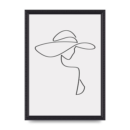 Lady In Hat Line Drawing Black White Wall Art - A3 framed