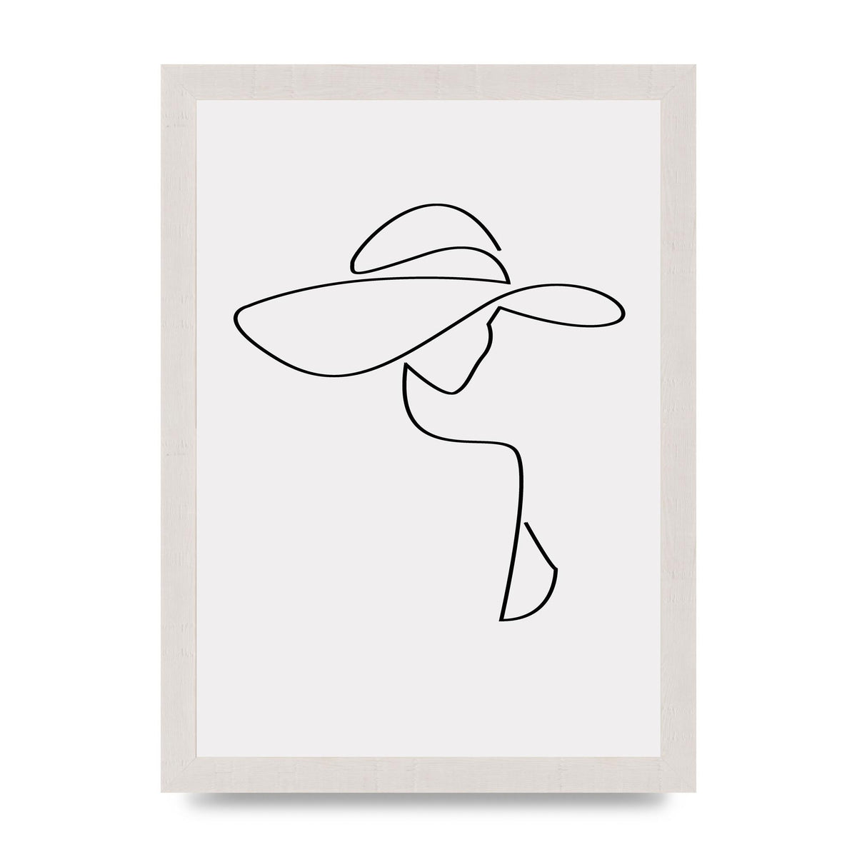 Lady In Hat Line Drawing Black White Wall Art - A4 framed