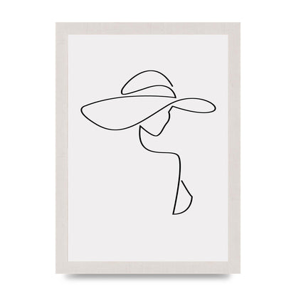 Lady In Hat Line Drawing Black White Wall Art - A4 framed