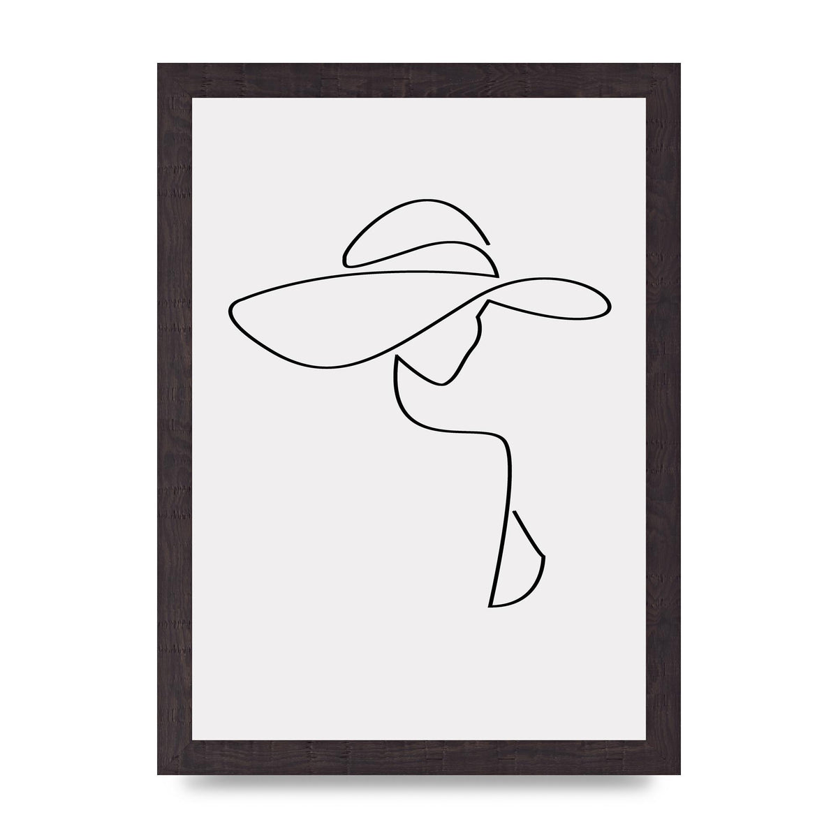 Lady In Hat Line Drawing Black White Wall Art - A4 framed