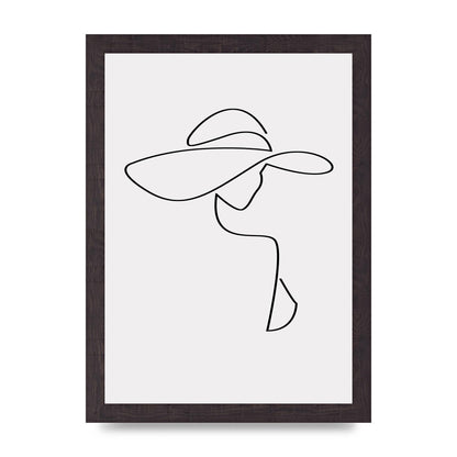 Lady In Hat Line Drawing Black White Wall Art - A4 framed
