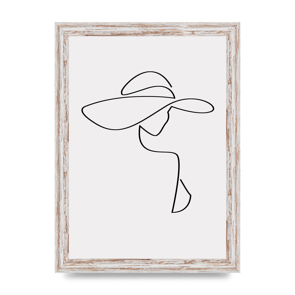 Lady In Hat Line Drawing Black White Wall Art - A4 framed