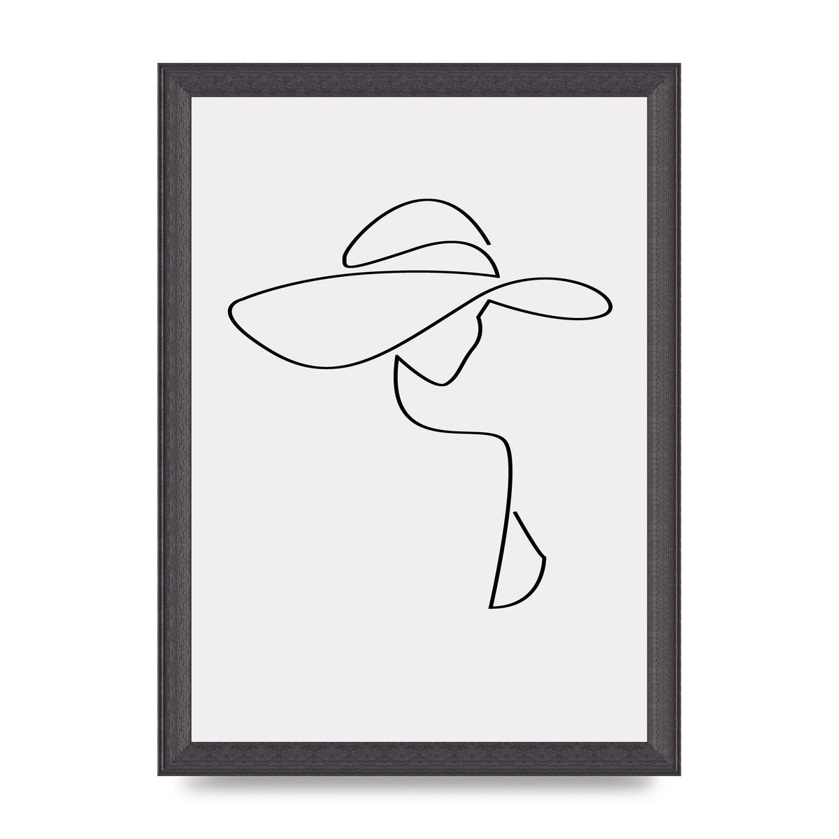 Lady In Hat Line Drawing Black White Wall Art - A4 framed