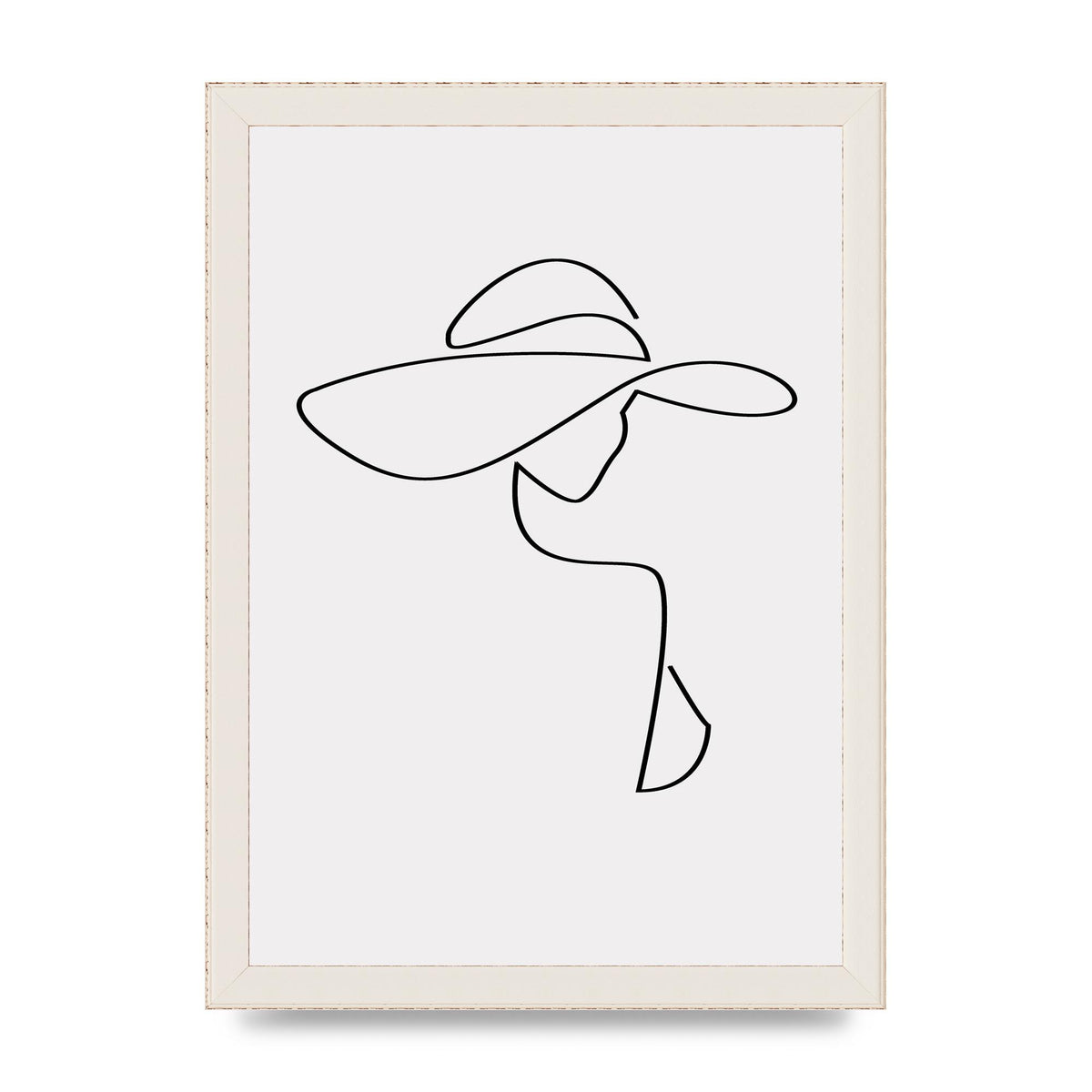 Lady In Hat Line Drawing Black White Wall Art - A4 framed