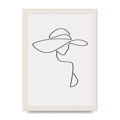 Lady In Hat Line Drawing Black White Wall Art - A4 framed