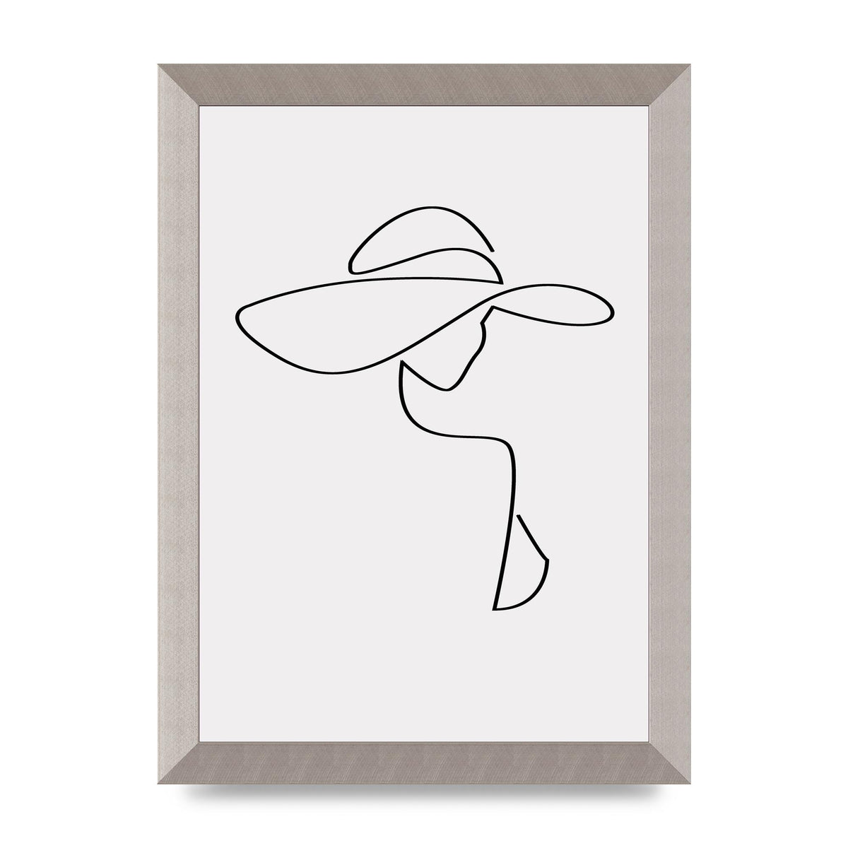 Lady In Hat Line Drawing Black White Wall Art - A4 framed