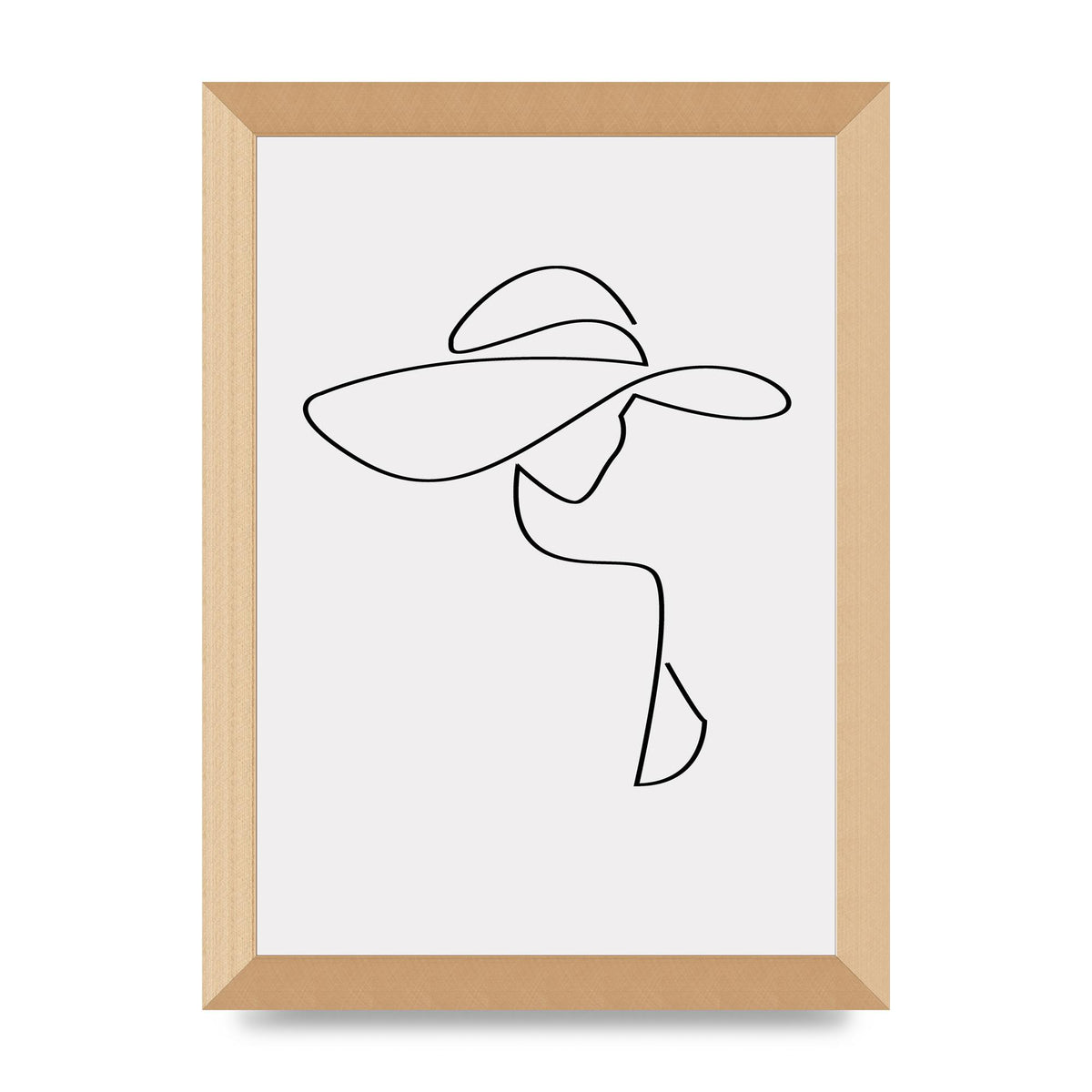 Lady In Hat Line Drawing Black White Wall Art - A4 framed