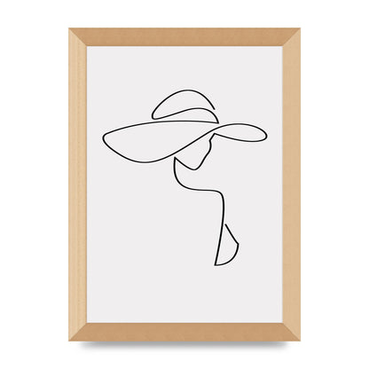 Lady In Hat Line Drawing Black White Wall Art - A4 framed