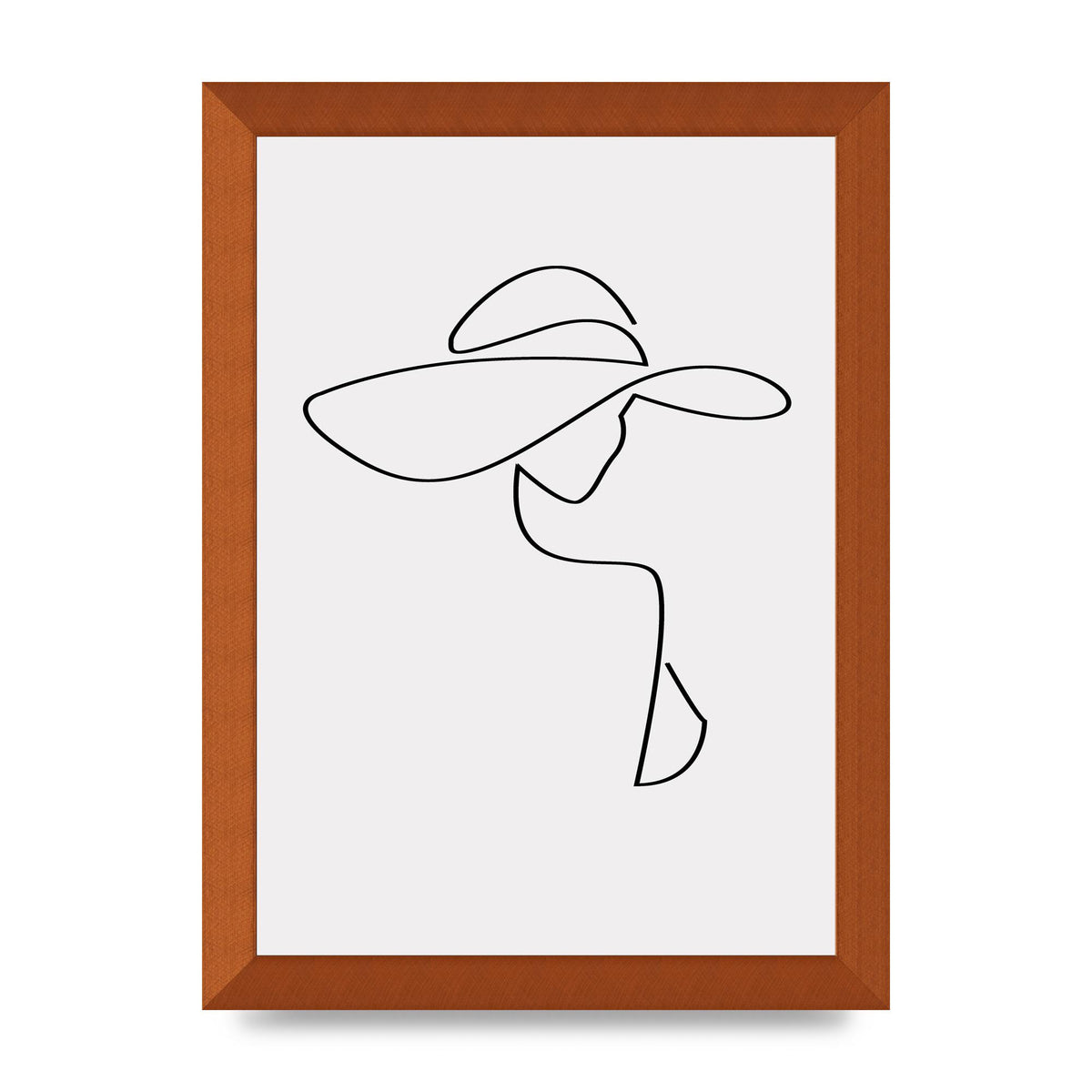 Lady In Hat Line Drawing Black White Wall Art - A4 framed