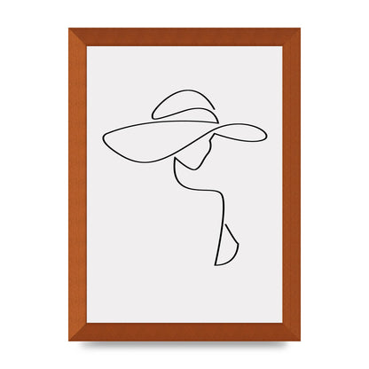 Lady In Hat Line Drawing Black White Wall Art - A4 framed