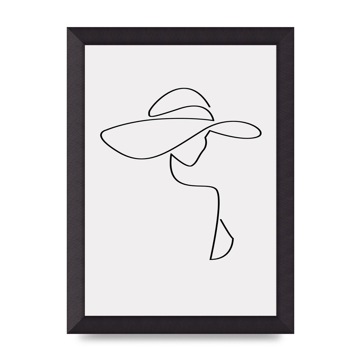 Lady In Hat Line Drawing Black White Wall Art - A4 framed