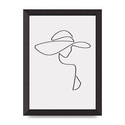 Lady In Hat Line Drawing Black White Wall Art - A4 framed