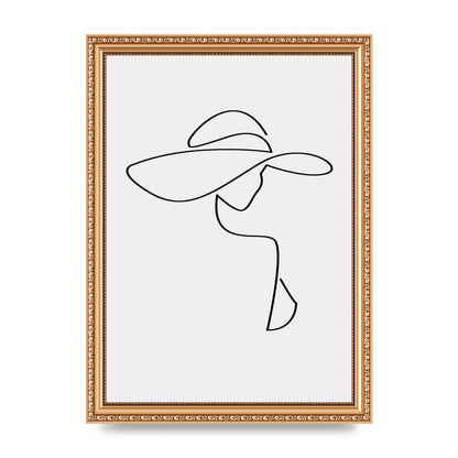Lady In Hat Line Drawing Black White Wall Art - A4 framed