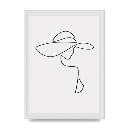 Lady In Hat Line Drawing Black White Wall Art - A4 framed