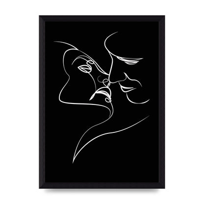 The Kiss Line Drawing Black White Art For The Home - A4 framed